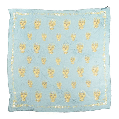 Alexander McQueen Modal Silk Flower Skull Scarf Blue 1 of 3