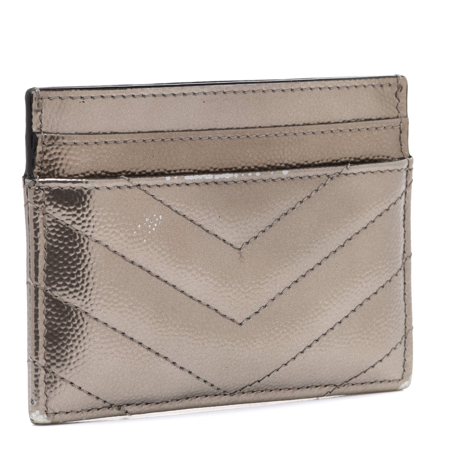 Saint Laurent Metallic Grain De Poudre Matelasse Chevron Monogram Credit Card Case Pimbo 3 of 11