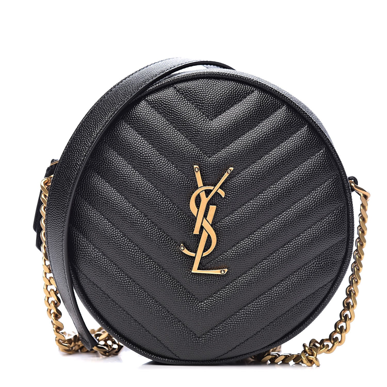Saint Laurent Grain De Poudre Matelasse Chevron Quilted Round Vinyle Camera Bag Black 1 of 10