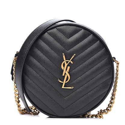 Saint Laurent Grain De Poudre Matelasse Chevron Quilted Round Vinyle Camera Bag Black 1 of 10
