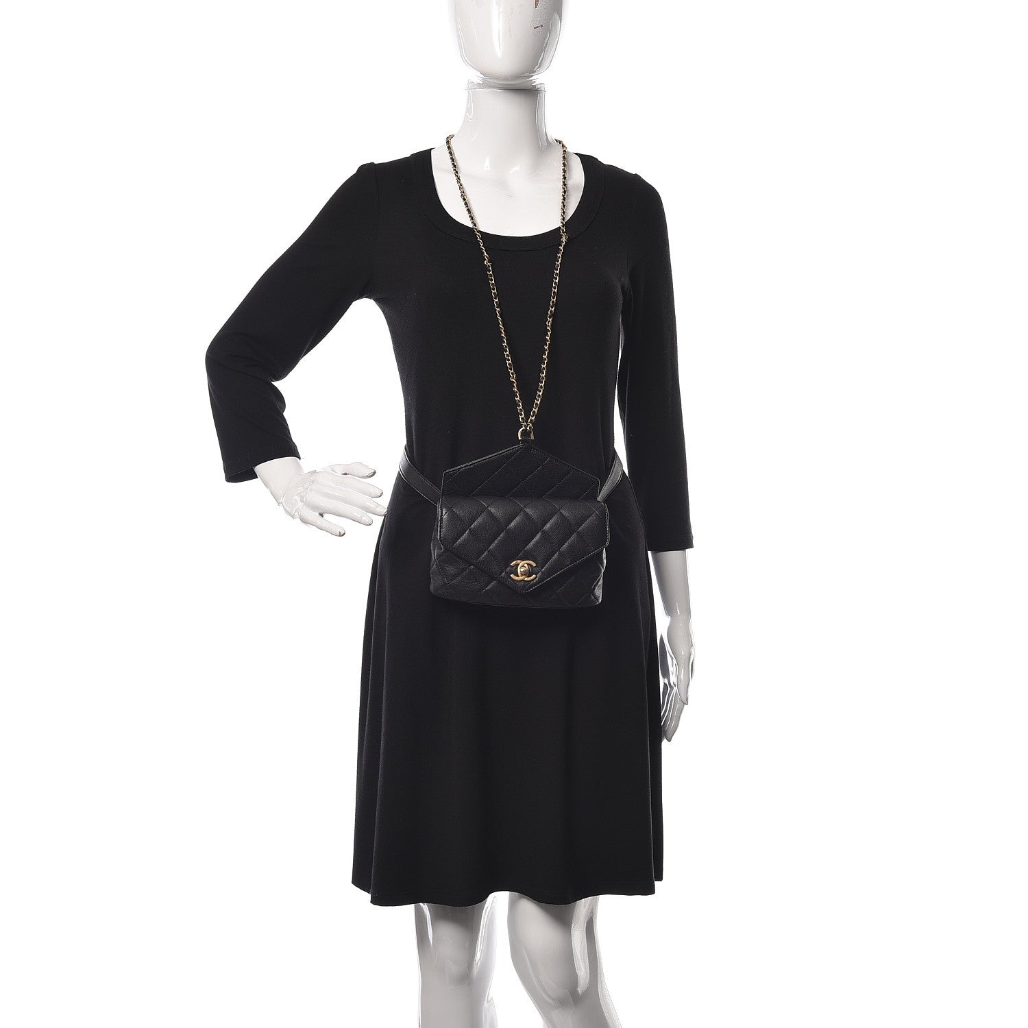 Chanel Calfskin Quilted Carry With Chic Flap Waist Bag With Chain Black 2 of 10