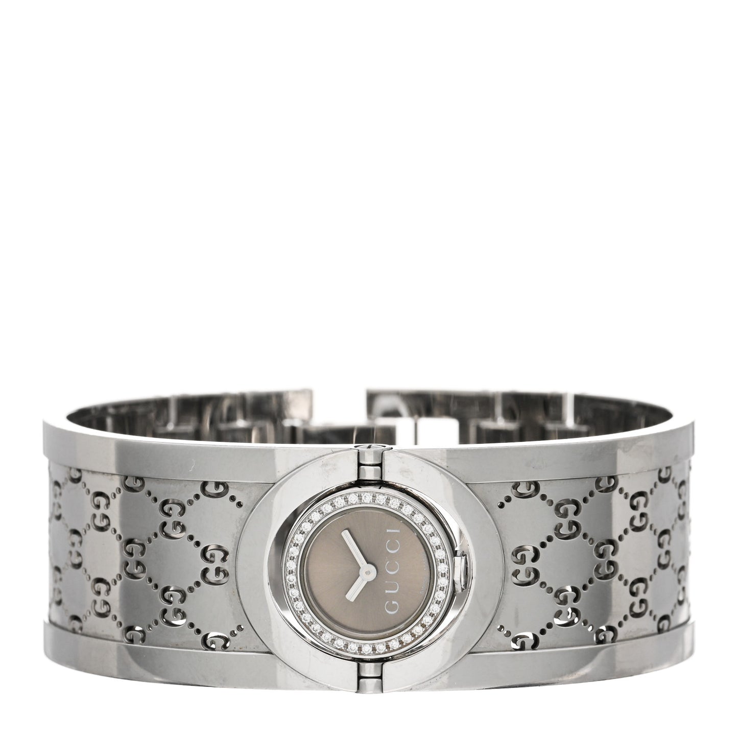 Stainless Steel Diamond Bezel 23mm Twirl Quartz Watch Brown
