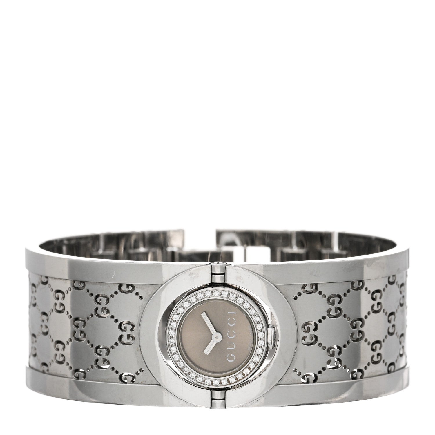 Gucci Stainless Steel Diamond Bezel 23mm Twirl Quartz Watch Brown 2 of 4