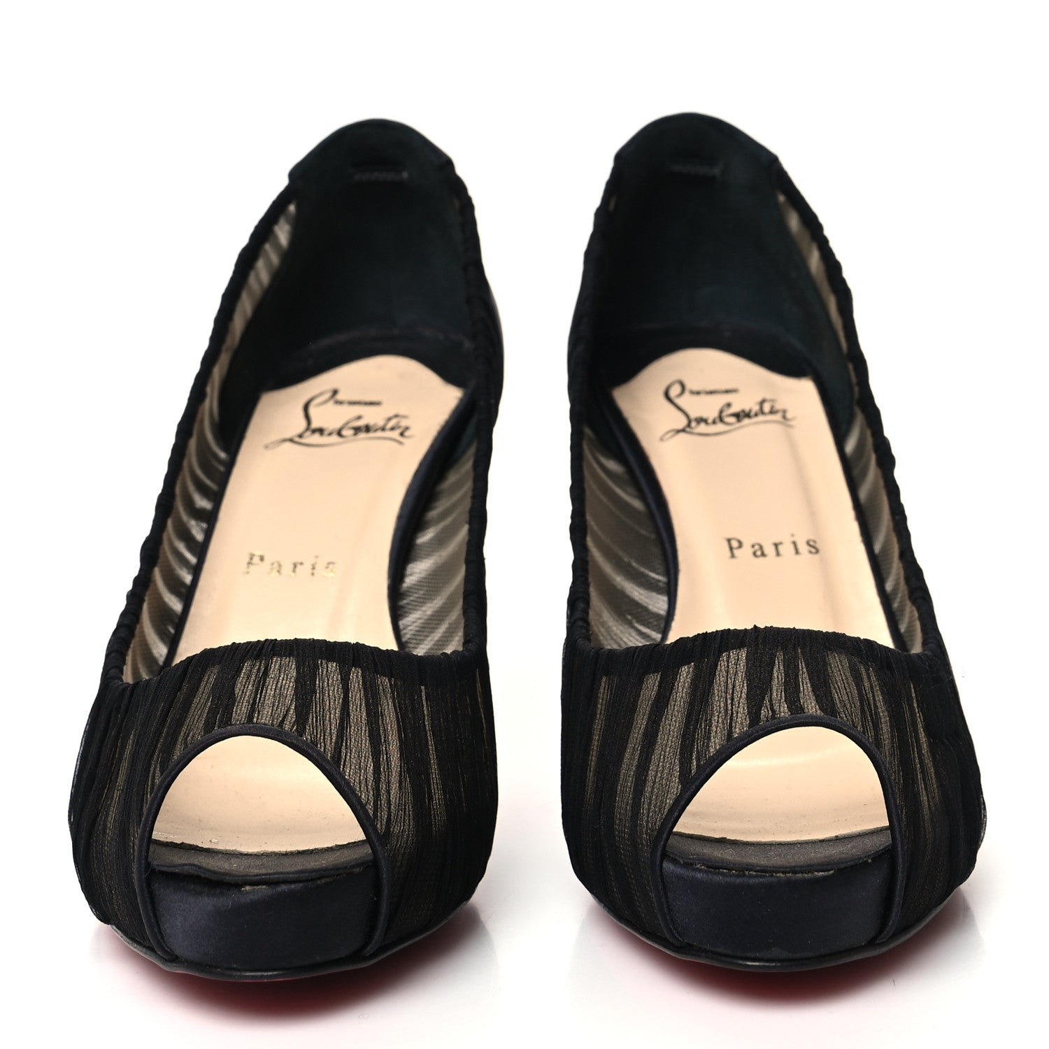 Christian Louboutin Crepe Satin Chiffon Parisienne Plato 85 Pumps 38 Black 2 of 10