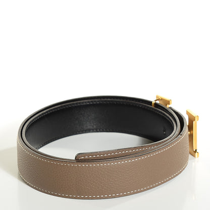 Hermes Box Togo Guilloche 32mm H Belt 85 Black Etoupe 4 of 10