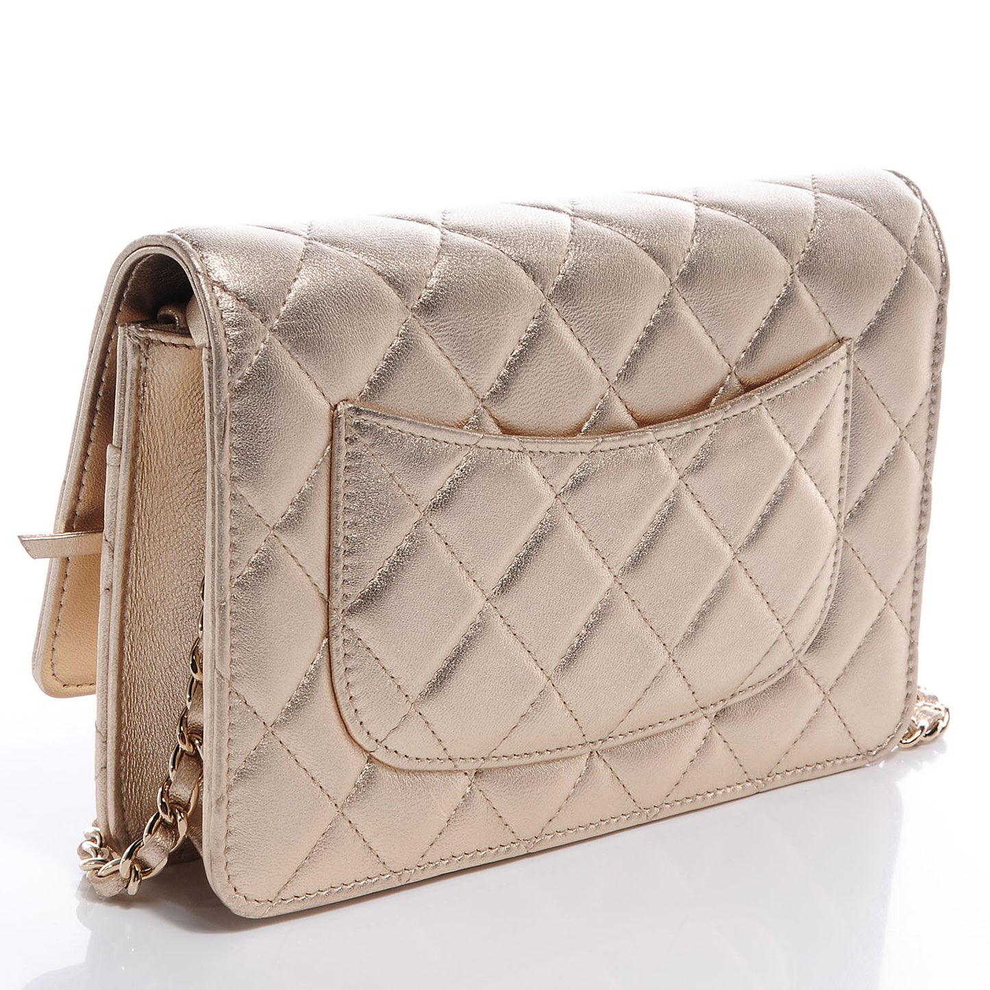 Lambskin Wallet On Chain WOC Metallic Gold