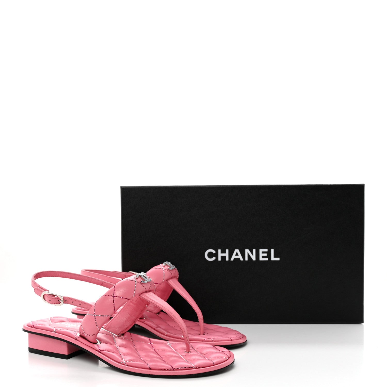 Chanel Lambskin Crystal Stitched CC Thong Sandals 35 Pink 12 of 12