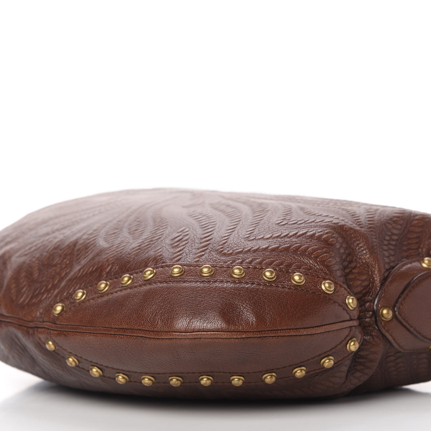 Calfskin Embossed Studded Pelham Messenger Bag Dark Brown