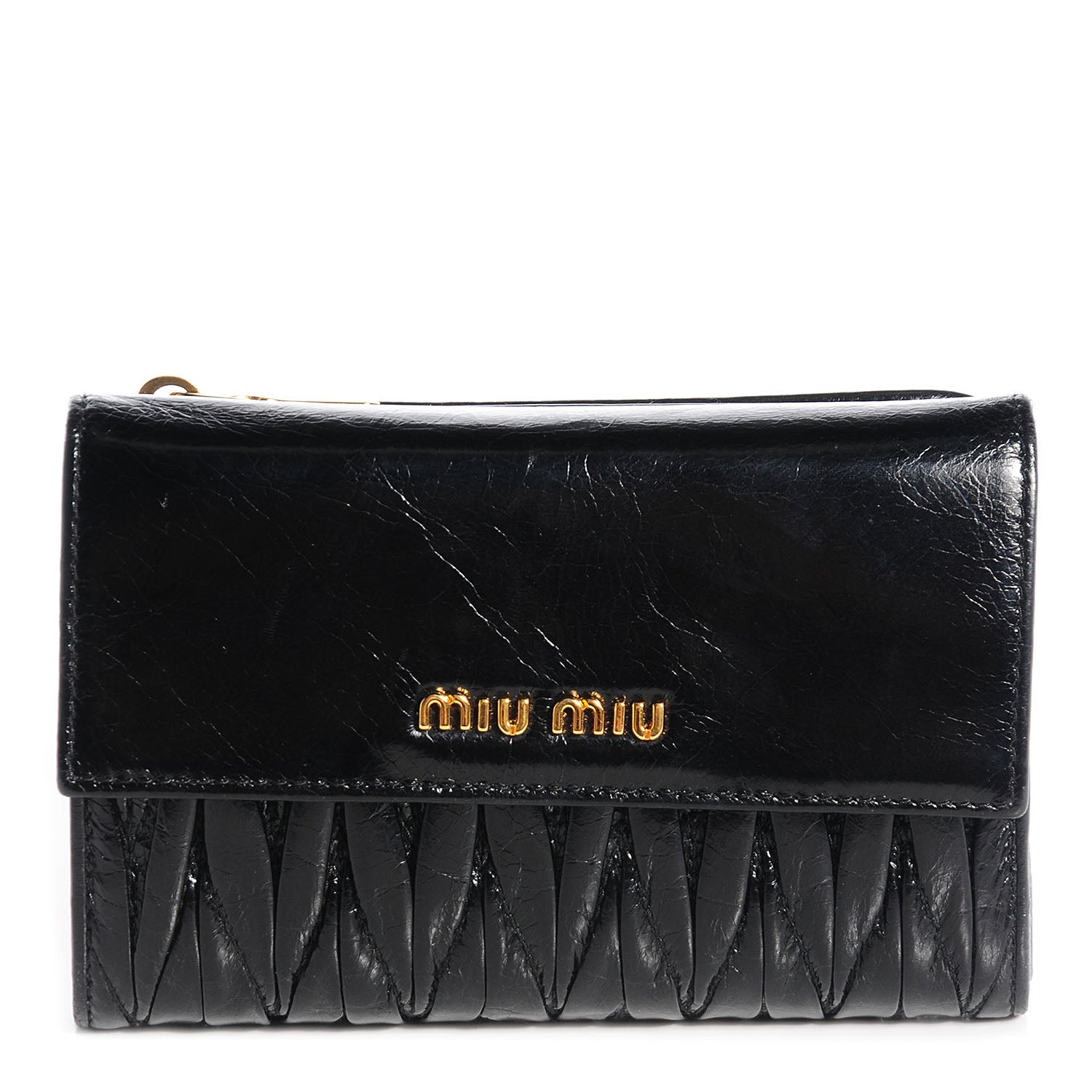 Miu Miu Matelasse Lux Bi-Fold Flap Wallet Nero Black 1 of 9