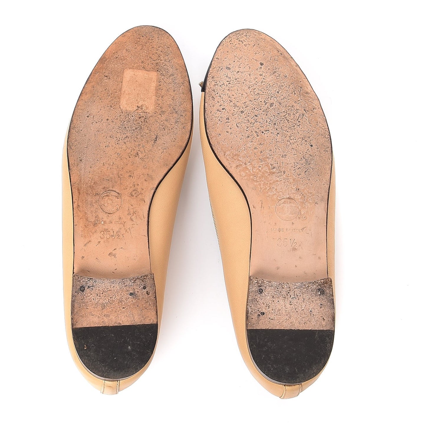 Lambskin Cap Toe Ballerina Flats 35.5 Beige Black