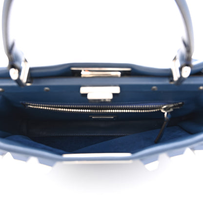 Fendi Vitello Seta Studded Medium Peekaboo Iconic Satchel Blue 7 of 12