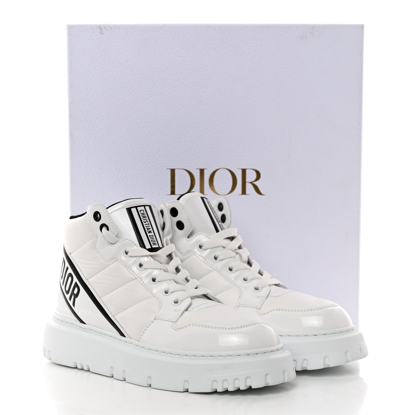 CHRISTIAN DIOR Nylon Fabric Womens D-Player High Top Sneakers 37 White Black