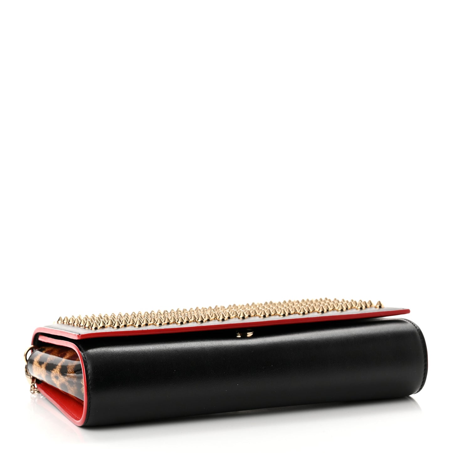 Calfskin Patent Leopard Spikes Paloma Clutch Black