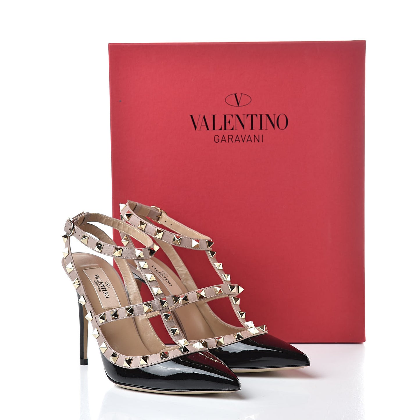 Patent Nappa Rockstud Ankle Strap 100mm Pumps 36.5 Black Poudre