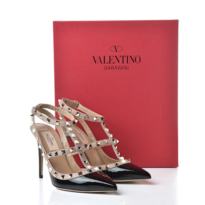 Valentino Garavani Patent Nappa Rockstud Ankle Strap 100mm Pumps 36.5 Black Poudre 10 of 10