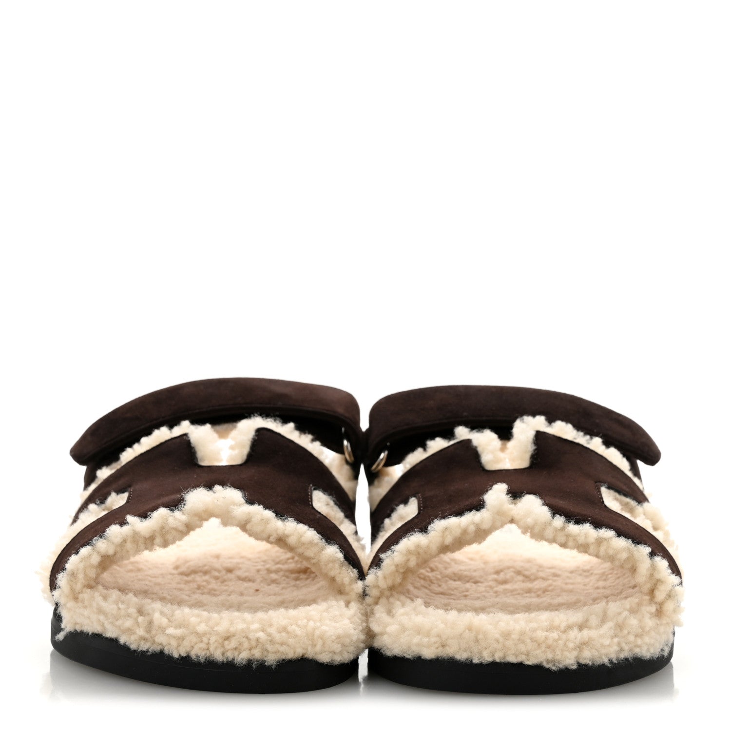 Hermes Suede Goatskin Woolskin Womens Chypre Sandals 40 Marron Ebene 3 of 10