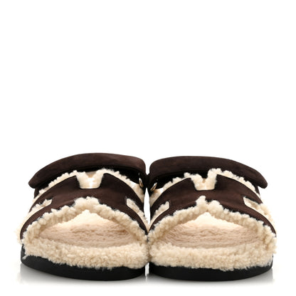 Hermes Suede Goatskin Woolskin Womens Chypre Sandals 40 Marron Ebene 3 of 10