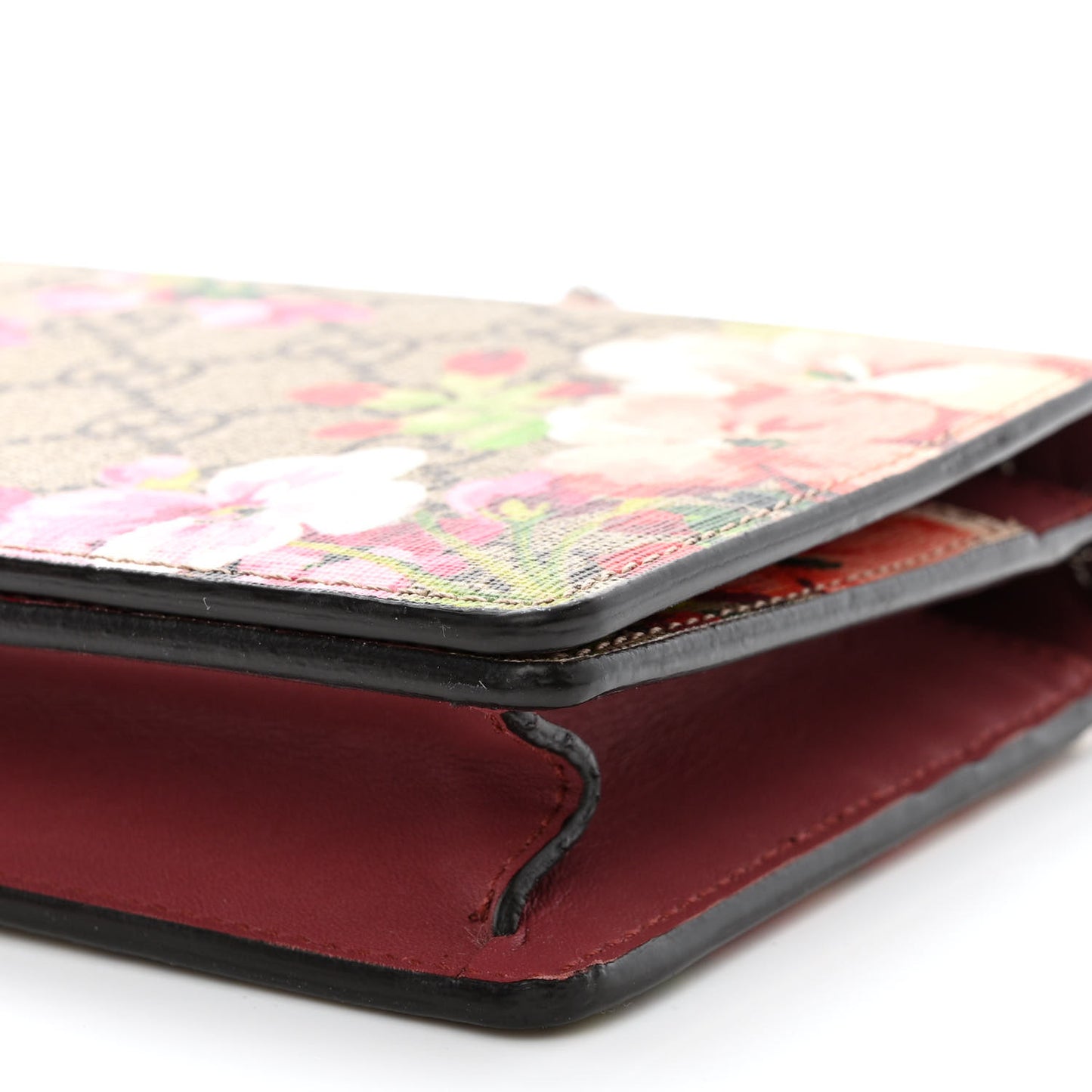 GG Supreme Monogram Blooms Chain Wallet Beige Multicolor Dry Rose