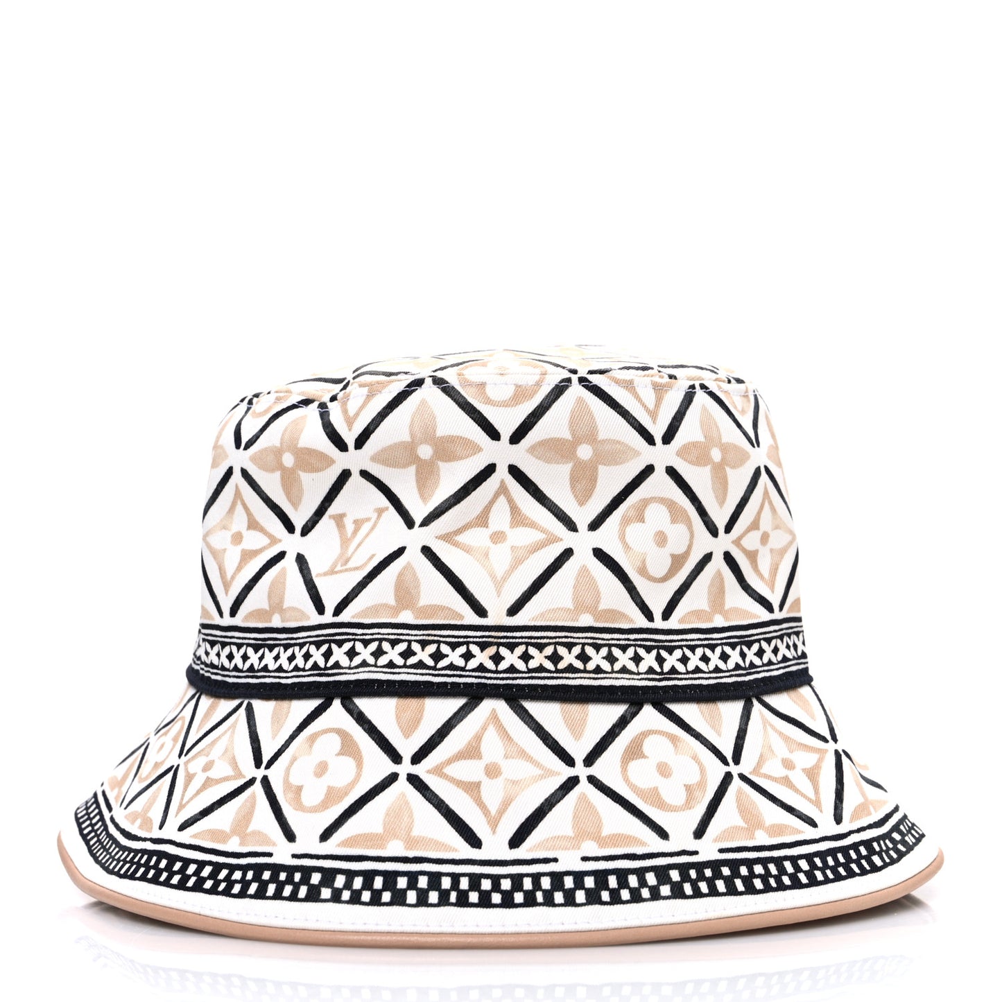 Cotton Monogram Flower Tile Reversible Bucket Hat Beige