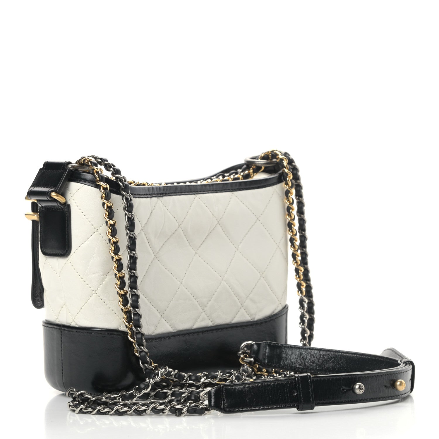 Chanel Aged Calfskin Quilted Small Gabrielle Hobo Black White 3 of 12