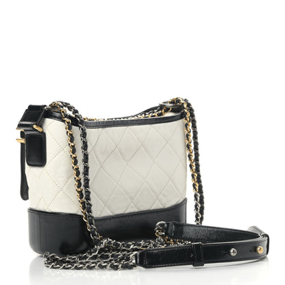 Chanel Aged Calfskin Quilted Small Gabrielle Hobo Black White 3 of 12