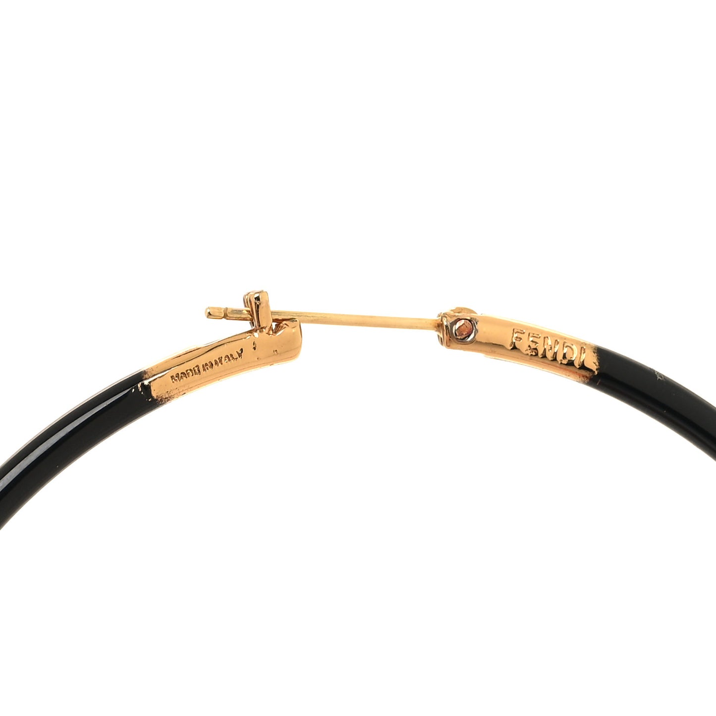 Metal Enamel Large F is Fendi Hoop Earrings Black Gold