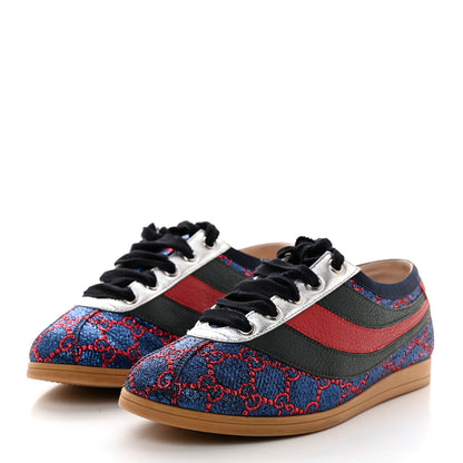 Gucci Lurex Calfskin Web GG Monogram Womens Falacer Sneakers 37 Iridescent Blue 3 of 9