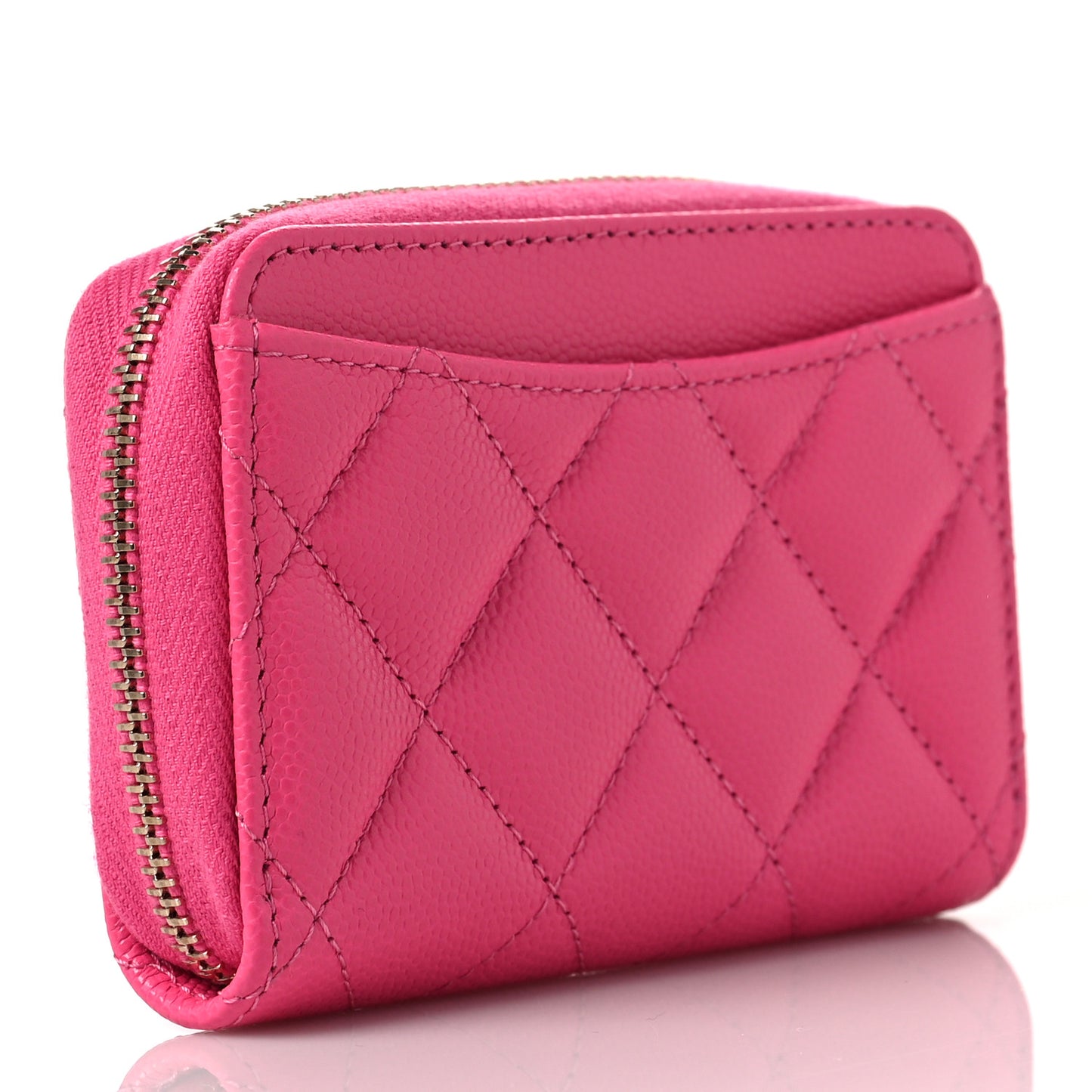 Caviar Quilted Zip Coin Purse Pink