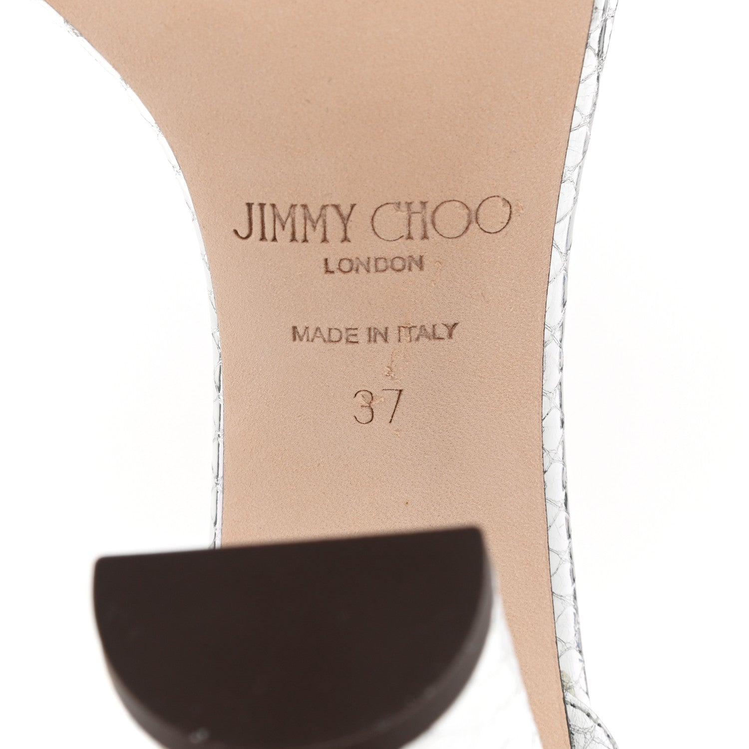 Jimmy Choo Metallic Nappa Snake Embossed Crystal Neena 100 High Heel Sandals 37 Silver 6 of 8