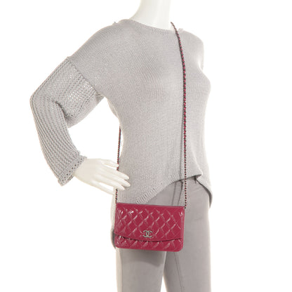 Chanel Patent Quilted Brilliant Wallet On Chain WOC Dark Pink 2 of 8