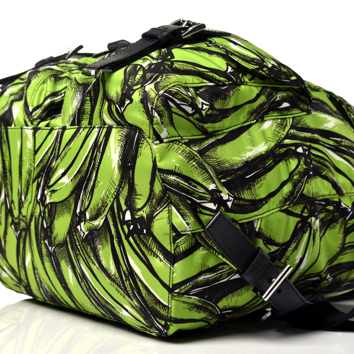 Prada Tessuto Nylon Saffiano Medium Banana Print Backpack Green Black 9 of 9