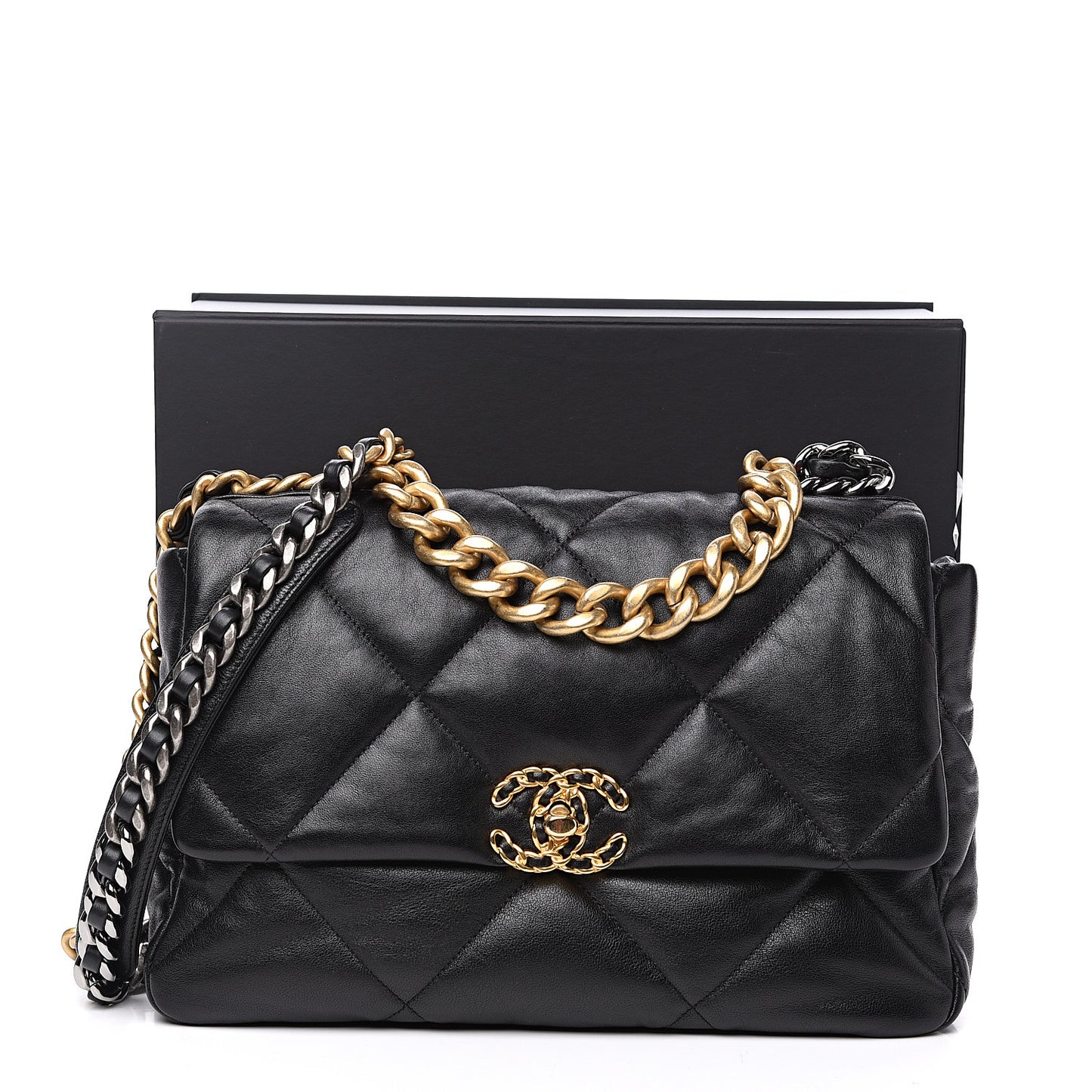 Lambskin Quilted Large 19 Flap Black