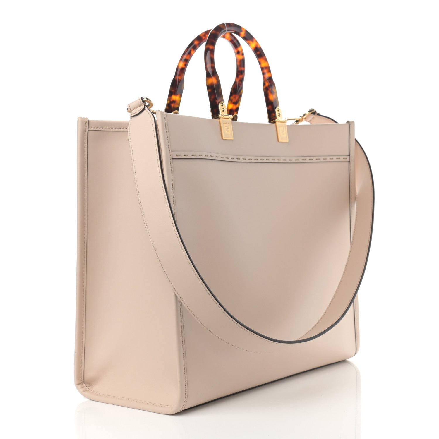 Fendi Vitello King Plexiglass Logo Embossed Medium Fendi Sunshine Shopper Tote Poudre 3 of 10
