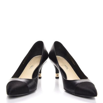Chanel Lambskin Satin CC Cap Toe Kitten Heel Pumps 34.5 Black 5 of 12