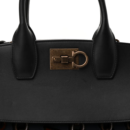 Salvatore Ferragamo Embroidered Canvas Calfskin The Studio Bag Navy Black 7 of 9