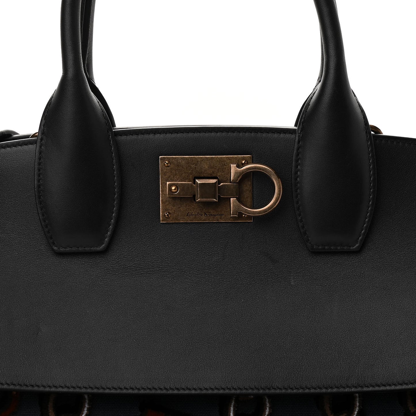 Embroidered Canvas Calfskin The Studio Bag Navy Black
