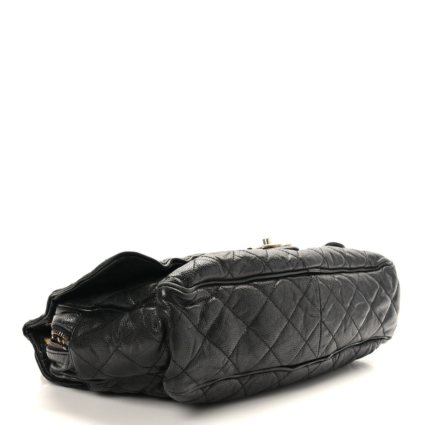 Crumpled Grained Calfskin Quilted Maxi Shiva Flap Black