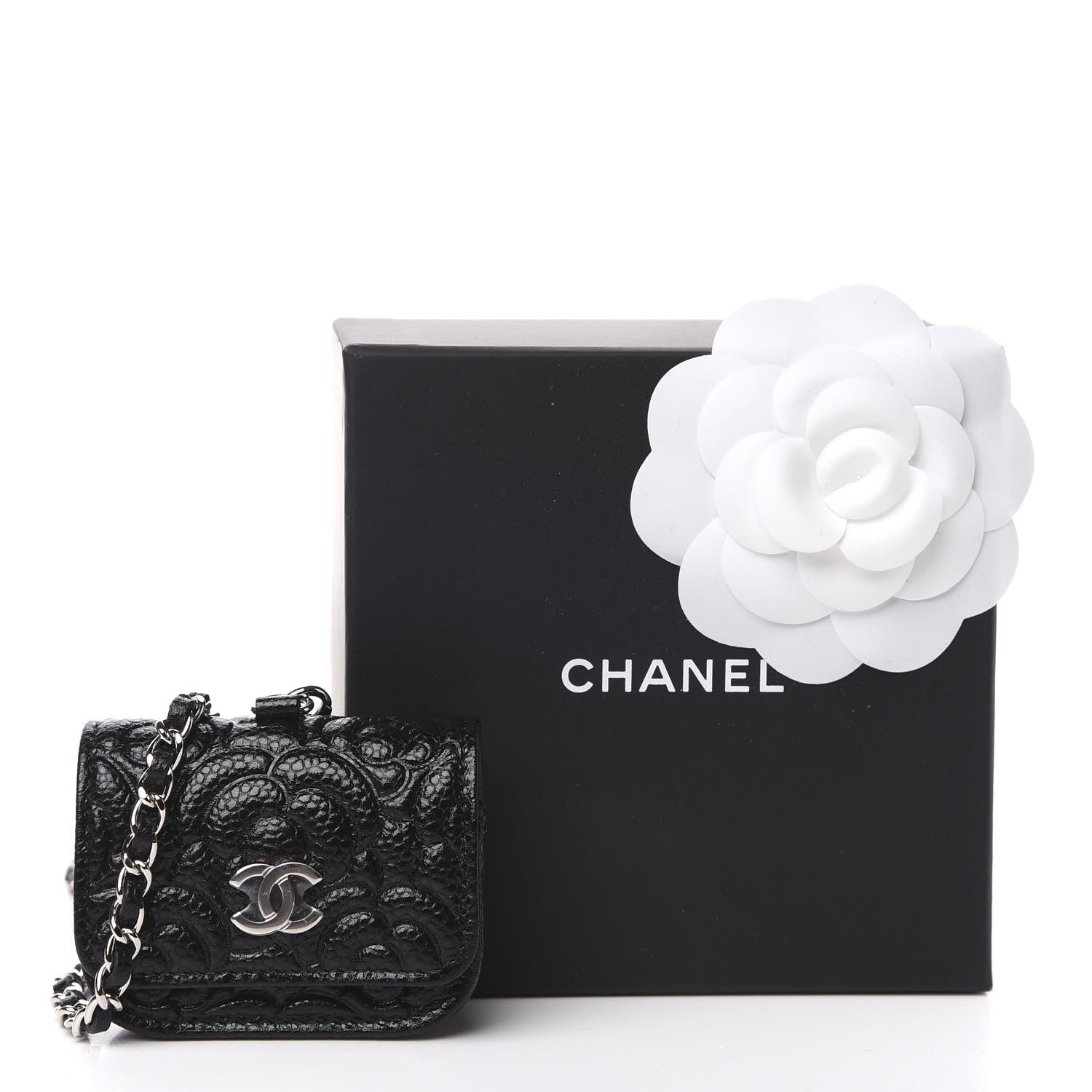 Chanel Caviar Camellia Embossed Airpods Pro Case Black 9 of 9