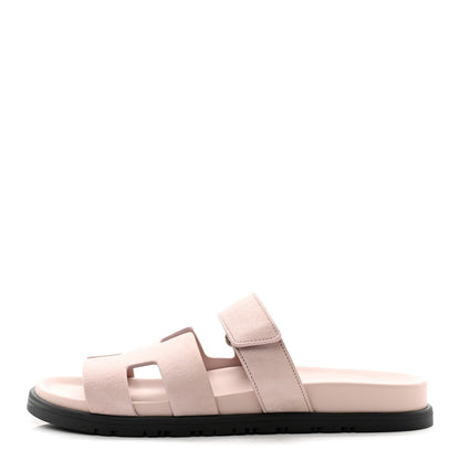 Hermes Suede Goatskin Womens Chypre Sandals 39 Rose Porcelaine 1 of 9