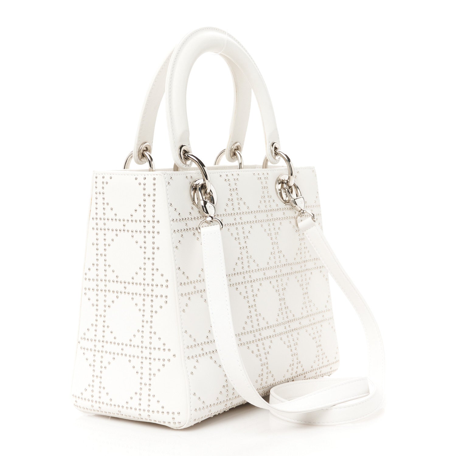 Christian Dior Lambskin Studded Cannage Medium Lady Dior White 3 of 10