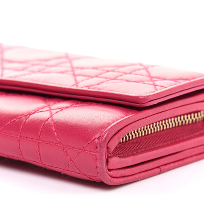 Christian Dior Lambskin Cannage Lady Dior Rendezvous Wallet On Chain Fuchsia 9 of 12