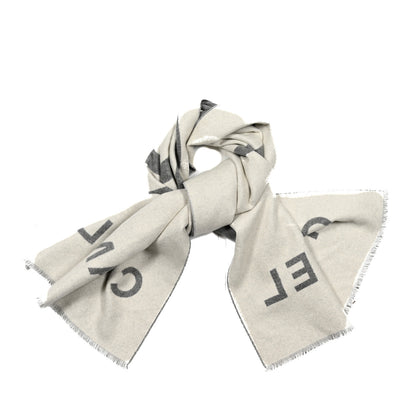 Chanel Cashmere CC Fringe Stole Grey White 2 of 3