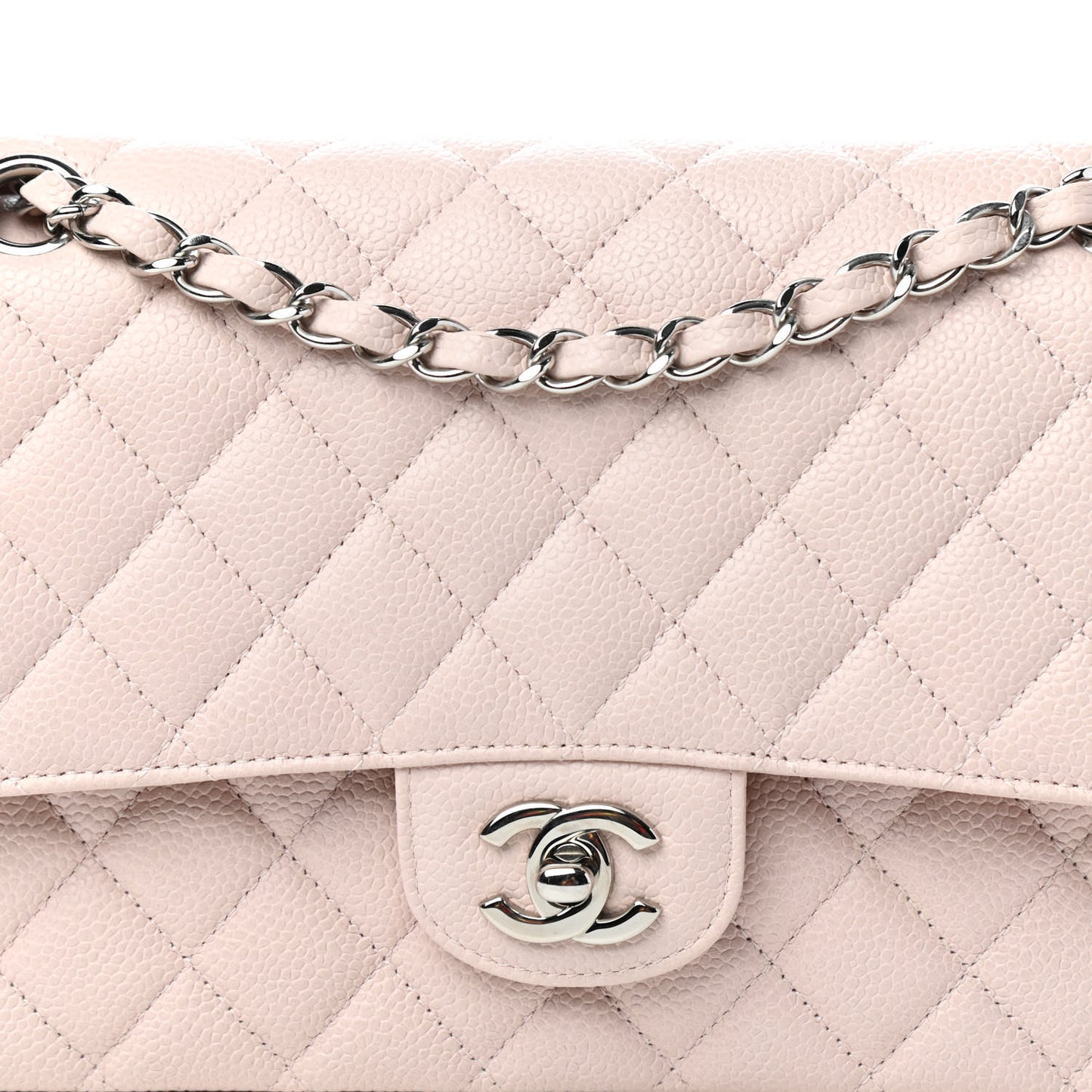 Caviar Quilted Medium Double Flap Light Pink