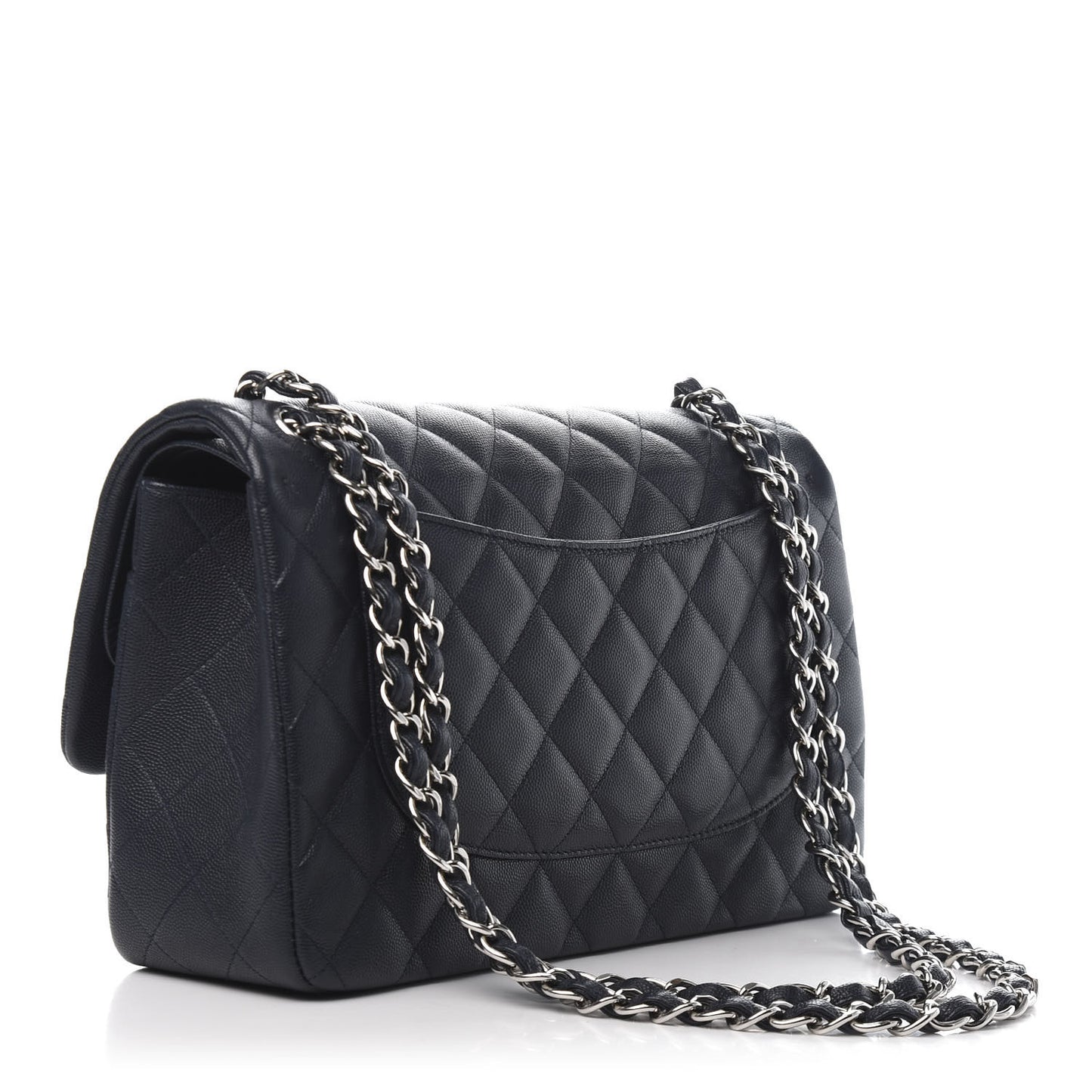 Caviar Quilted Jumbo Double Flap Navy Blue