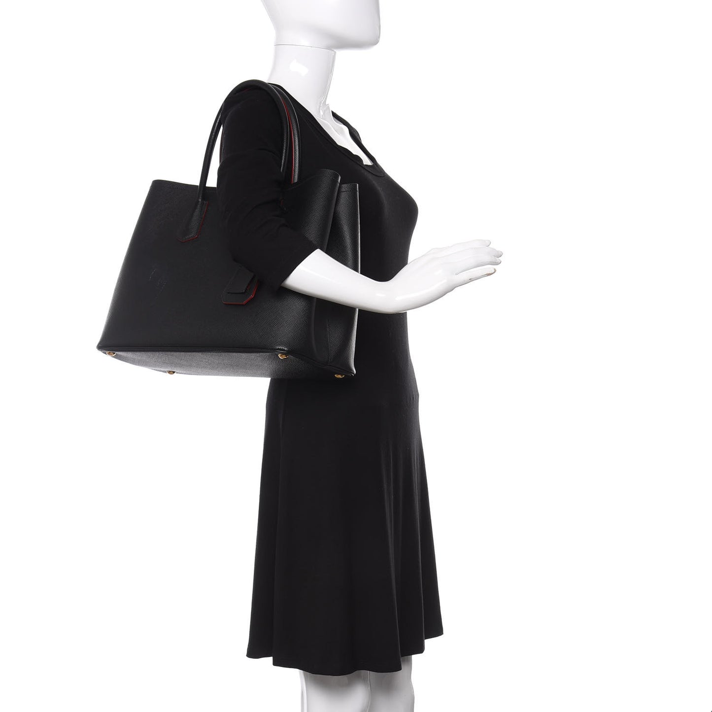 Saffiano Cuir Large Double Bag Black Fuoco