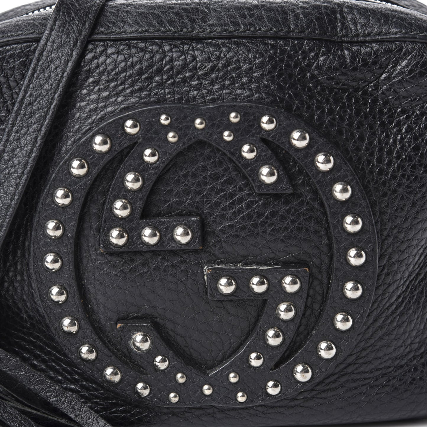 Pebbled Calfskin Studded Small Soho Disco Bag Black