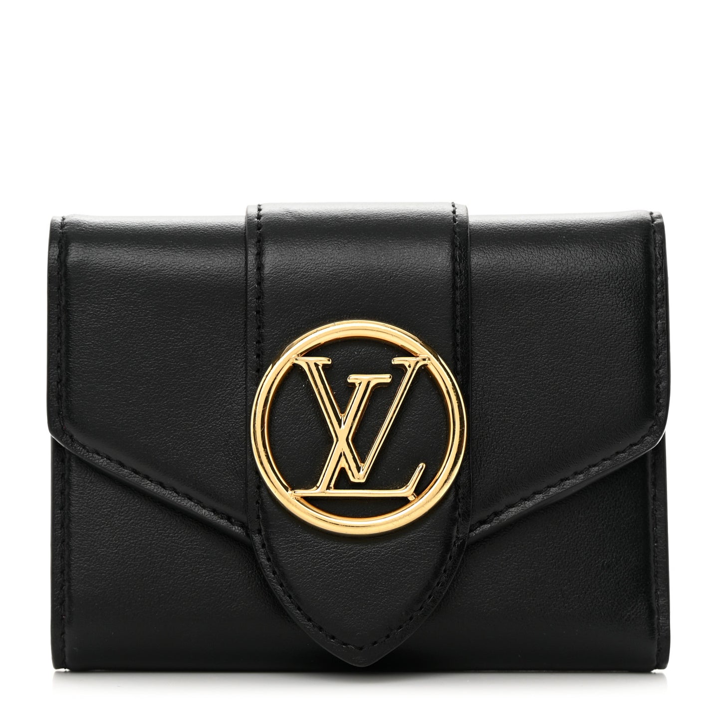 Smooth Calfskin LV Pont 9 Compact Wallet Black