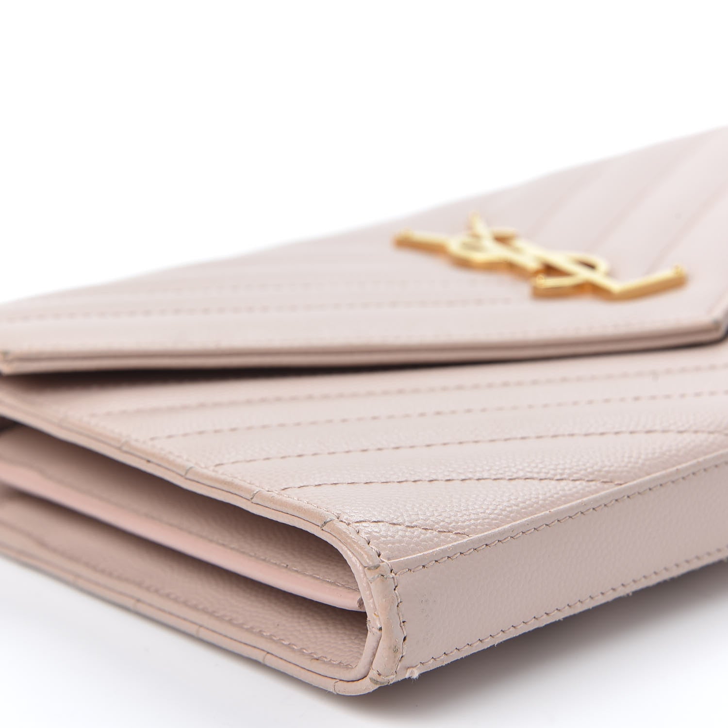 Saint Laurent Grain De Poudre Matelasse Chevron Monogram Chain Wallet Pale Blush 5 of 10