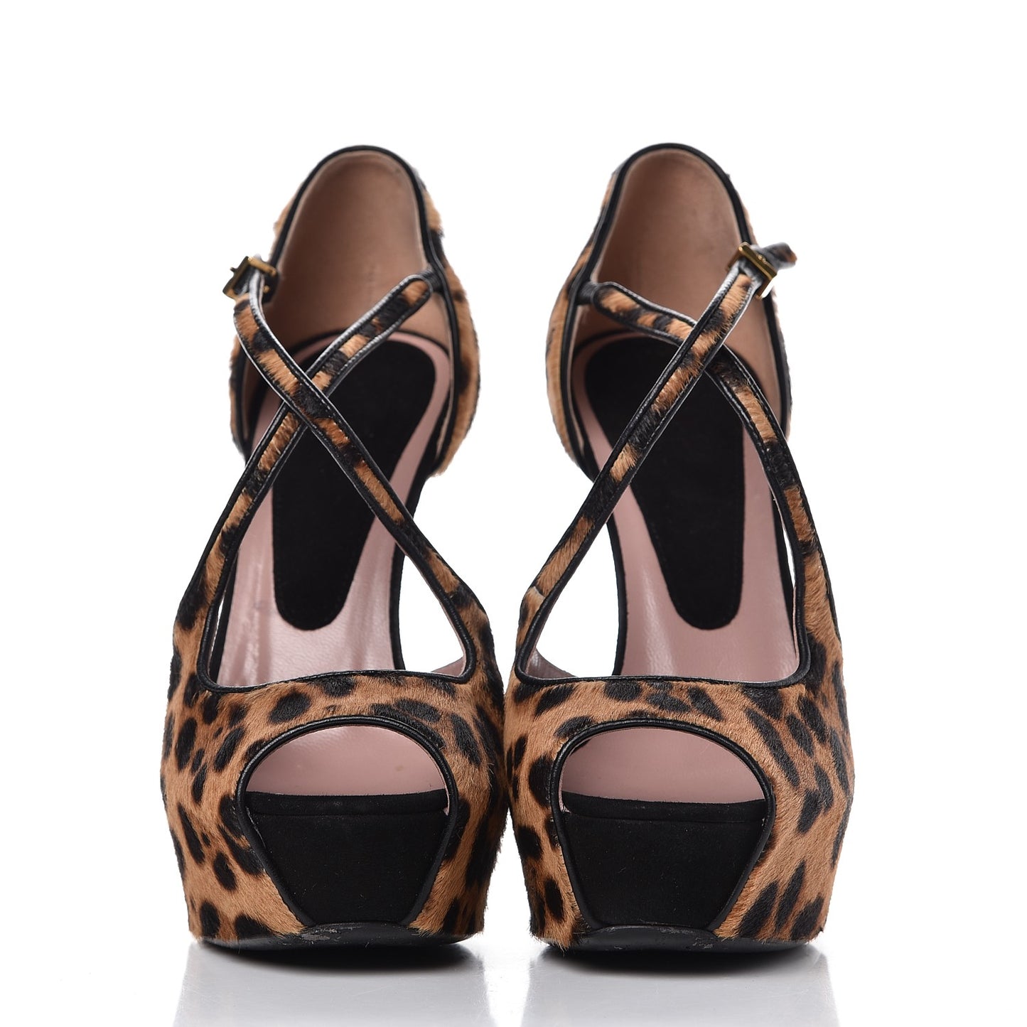 Calf Hair Leopard Print Criss Cross Platform Pumps 36.5