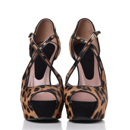 Gucci Calf Hair Leopard Print Criss Cross Platform Pumps 36.5 2 of 9